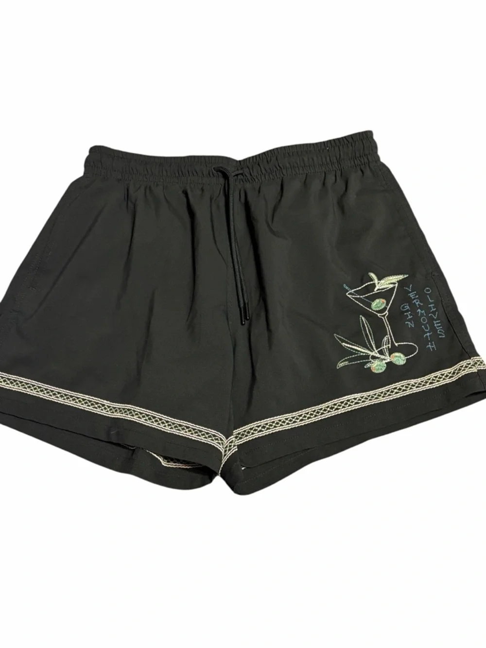 Abercrombie & Fitch Black Swim Trunks with Olive Embroidery